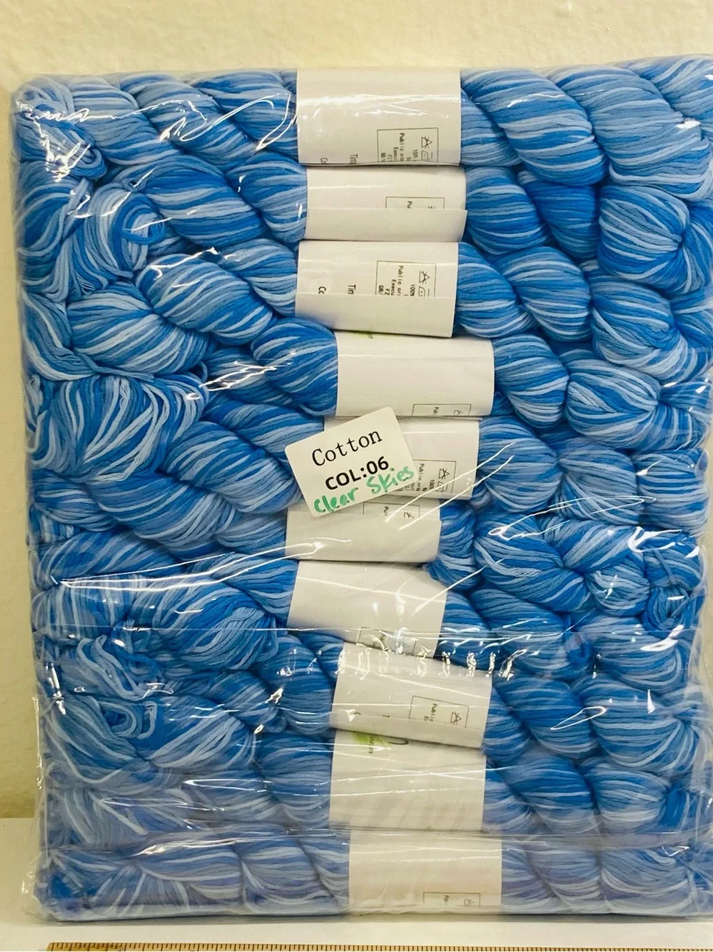 10 NEW (~500g total, ~50g ea.) 100% Cotton Variegated Hanks in Clear Skies